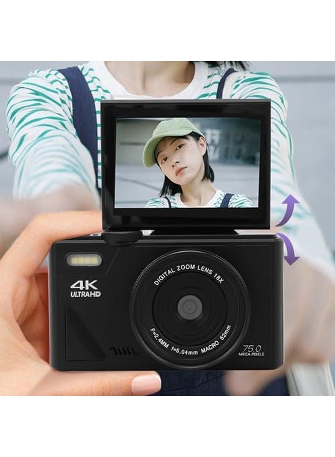 75MP 5K Mirrorless Camera 18X Zoom Autofocus 3 Inch Screen Smile Detection Multi Axis Stabilization Travel Photography Black - Image 4