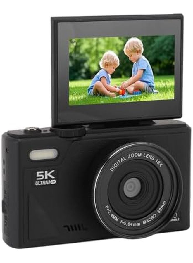 75MP 5K Mirrorless Camera 18X Zoom Autofocus 3 Inch Screen Smile Detection Multi Axis Stabilization Travel Photography Black - Image 1