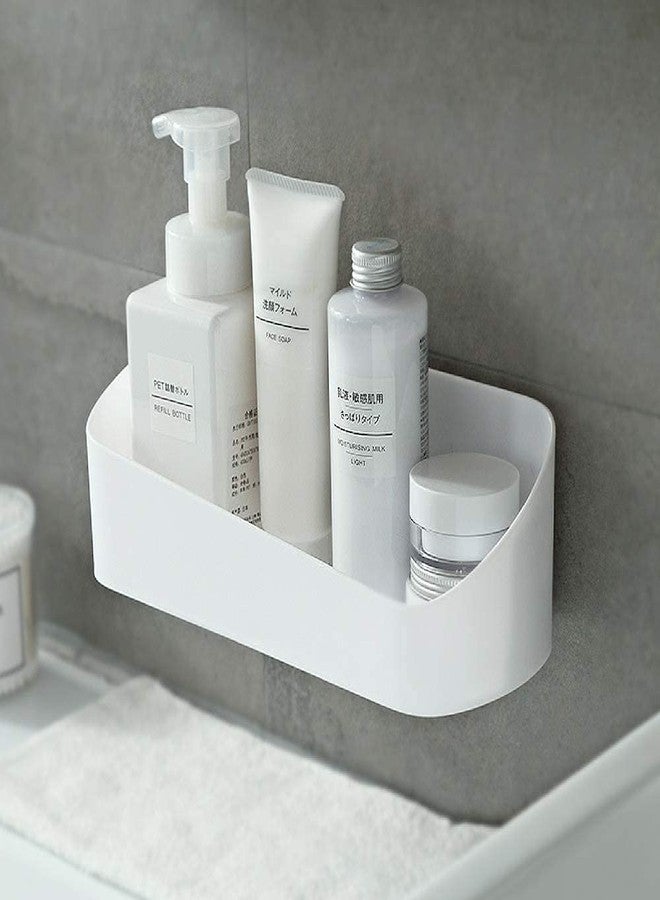 SUNFICON Adhesive Shower Caddy Wall Mounted Bathroom Shelf Organizer Storage Rack No Drilling Shower Shelf Bath Essentials Shampoo Spice Holder 2 Clear Adhesives for Shower Room Bathroom Kitchen White - Image 1