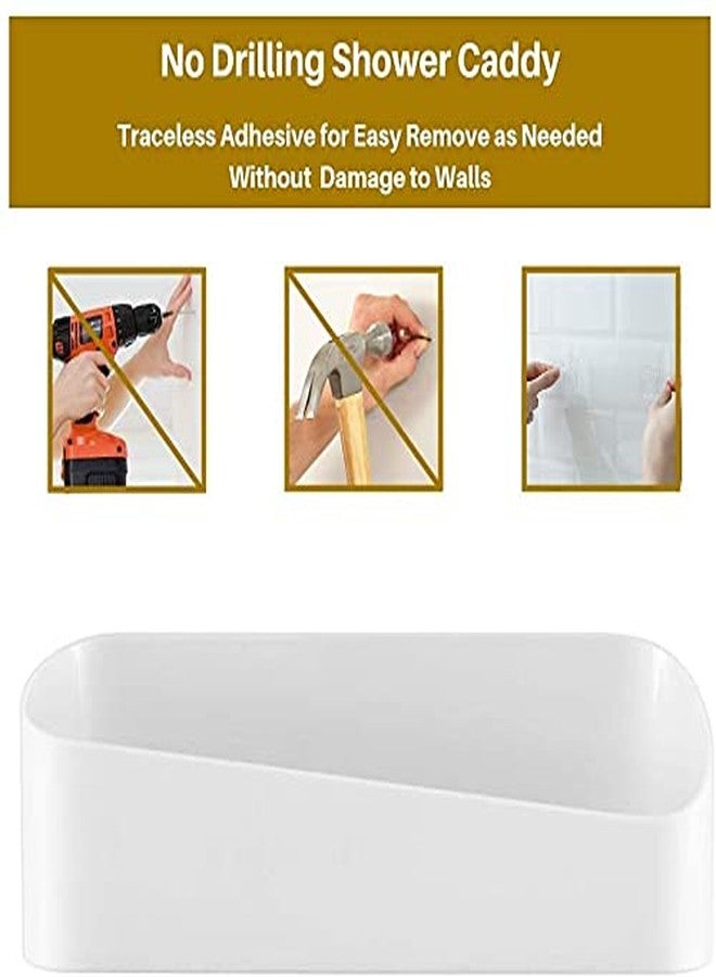 SUNFICON Adhesive Shower Caddy Wall Mounted Bathroom Shelf Organizer Storage Rack No Drilling Shower Shelf Bath Essentials Shampoo Spice Holder 2 Clear Adhesives for Shower Room Bathroom Kitchen White - Image 2