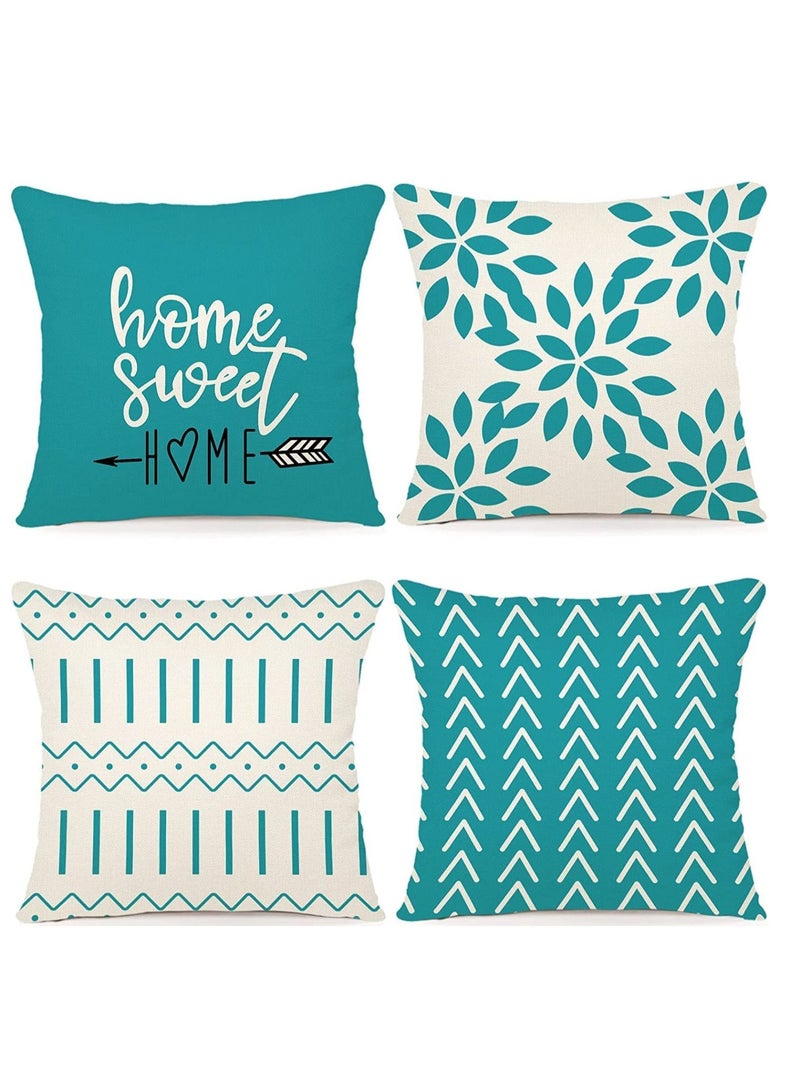 SYOSI Throw Pillow Cover Modern Sofa Decorative Pillow Covers 18x18 Set of 4 Outdoor Linen Fabric Pillow Case for Couch Bed Car Home Sofa Couch Decoration 45x45cm Aqua Blue Set of 4  - Image 1