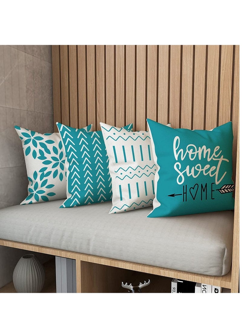 SYOSI Throw Pillow Cover Modern Sofa Decorative Pillow Covers 18x18 Set of 4 Outdoor Linen Fabric Pillow Case for Couch Bed Car Home Sofa Couch Decoration 45x45cm Aqua Blue Set of 4  - Image 5