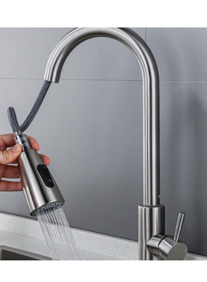 Bathroom Sink Faucet Filter Crane for Kitchen Pull Out Sprayer 360 Rotating Water Filter Faucet Two Way Sink Mixer Kitchen Faucet (Silver) - Image 1