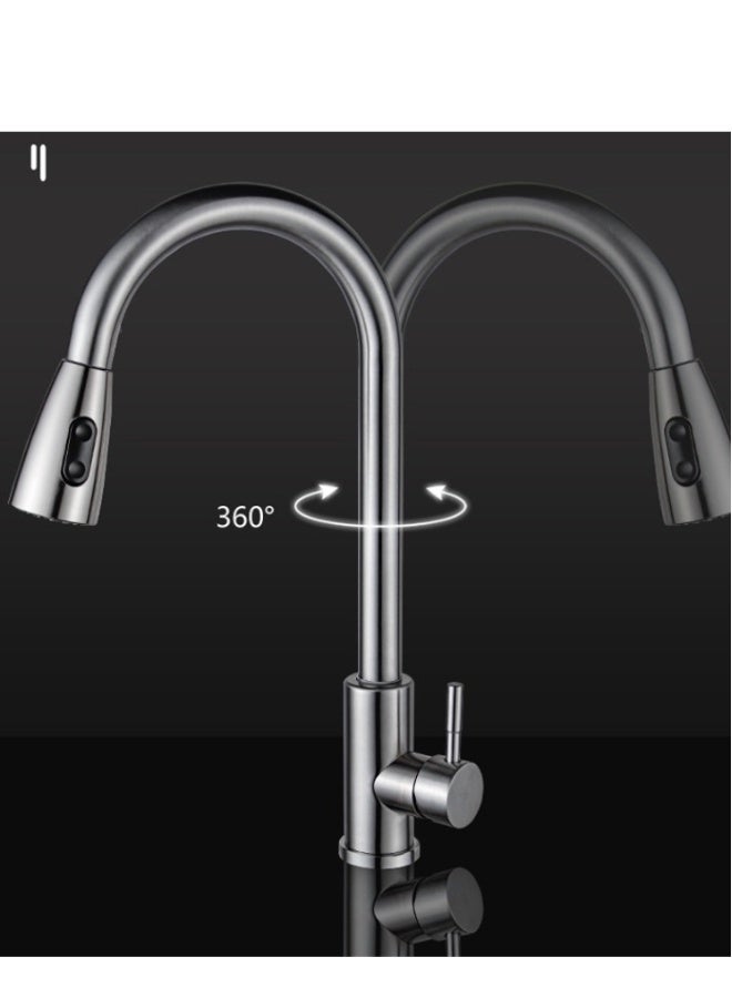 Bathroom Sink Faucet Filter Crane for Kitchen Pull Out Sprayer 360 Rotating Water Filter Faucet Two Way Sink Mixer Kitchen Faucet (Silver) - Image 4