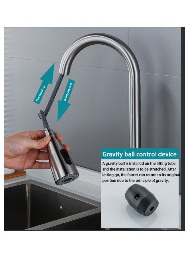 Bathroom Sink Faucet Filter Crane for Kitchen Pull Out Sprayer 360 Rotating Water Filter Faucet Two Way Sink Mixer Kitchen Faucet (Silver) - Image 2