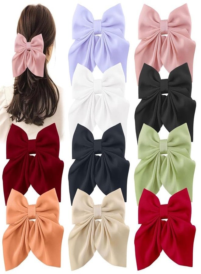 Shivashay 6 PCS Pcs Bow Hair Clips for Women Girls 5.5 Inch Big Hair Bows 6 Solid Colors Handmade Soft Fabric Bowknot French Barrettes Hair Accessories|MULTICOLOR - Image 1
