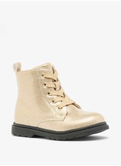 Flora Bella By Shoexpress Girls Glitter Textured High Cut Boots with Lace Detail and Zip Closure  - Image 1