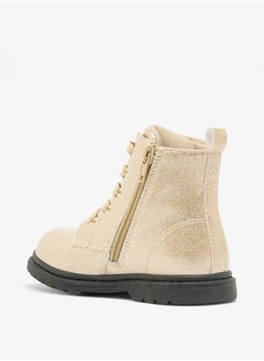 Flora Bella By Shoexpress Girls Glitter Textured High Cut Boots with Lace Detail and Zip Closure  - Image 2