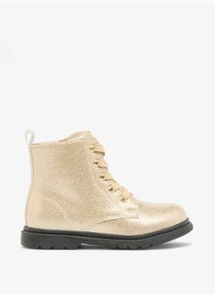 Flora Bella By Shoexpress Girls Glitter Textured High Cut Boots with Lace Detail and Zip Closure  - Image 3