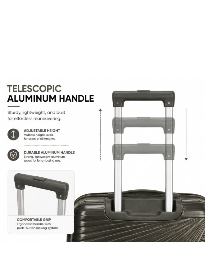 VELMORE 3 Piece Polypropylene Hard Side Luggage Set - Lightweight Spinner Suitcases with 360° Wheels | Durable Trolley Bags for Secure Travel (Small, Medium, Large) - Dark Grey - Image 4
