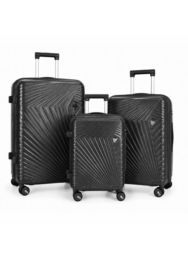 VELMORE 3 Piece Polypropylene Hard Side Luggage Set - Lightweight Spinner Suitcases with 360° Wheels | Durable Trolley Bags for Secure Travel (Small, Medium, Large) - Dark Grey - Image 1