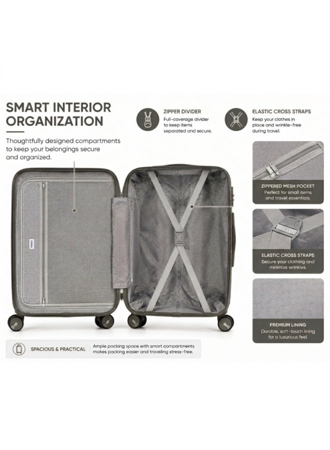 VELMORE 3 Piece Polypropylene Hard Side Luggage Set - Lightweight Spinner Suitcases with 360° Wheels | Durable Trolley Bags for Secure Travel (Small, Medium, Large) - Dark Grey - Image 5