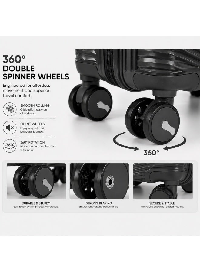 VELMORE 3 Piece Polypropylene Hard Side Luggage Set - Lightweight Spinner Suitcases with 360° Wheels | Durable Trolley Bags for Secure Travel (Small, Medium, Large) - Dark Grey - Image 3