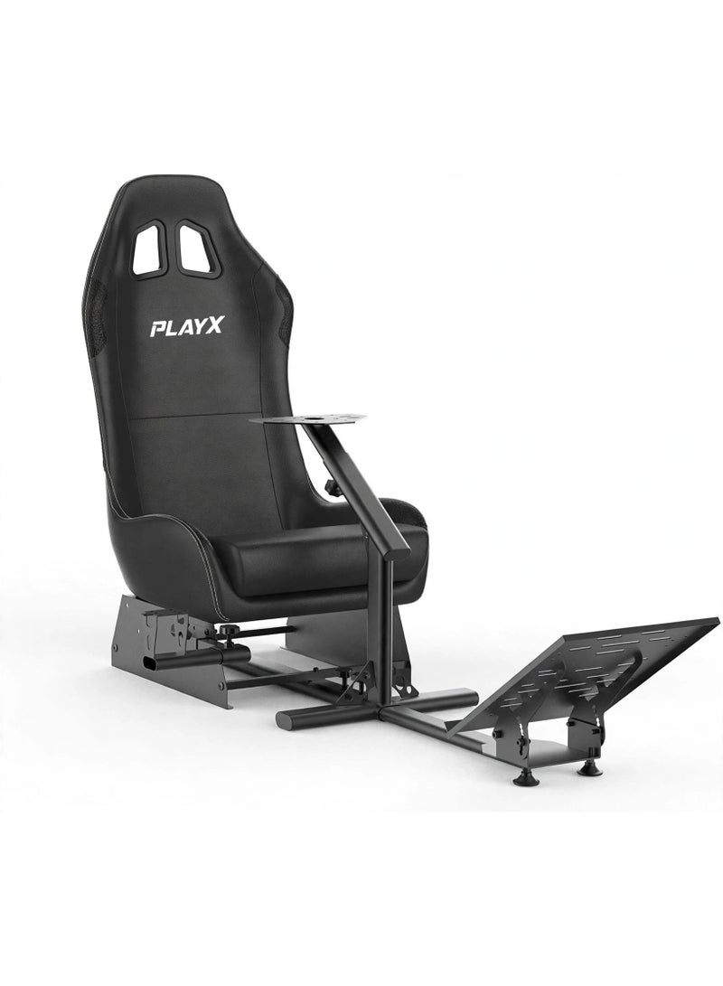 PlayX Ultimate Foldable Racing Simulator Cockpit with Bucket Seat & Steering Wheel Stand for Logitech G923 G29 G920 G27 G25 Thrustmaster T248 T300 Fanatec DD1 DD2 | Heavy Duty Racing Wheel Stand with Gaming Chair, Pedal & Shifter Mount for PS4 PS5 Xbox One PC | 330LBS Steel Frame Racing Chair Cockpit with Adjustable Wheel & Pedal Position, Foldable Backrest for Easy Storage - Image 3