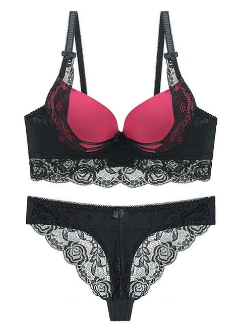 Comfy B C Cup Thin Cup Lace Bra Panty Set Red And Black Color Matching