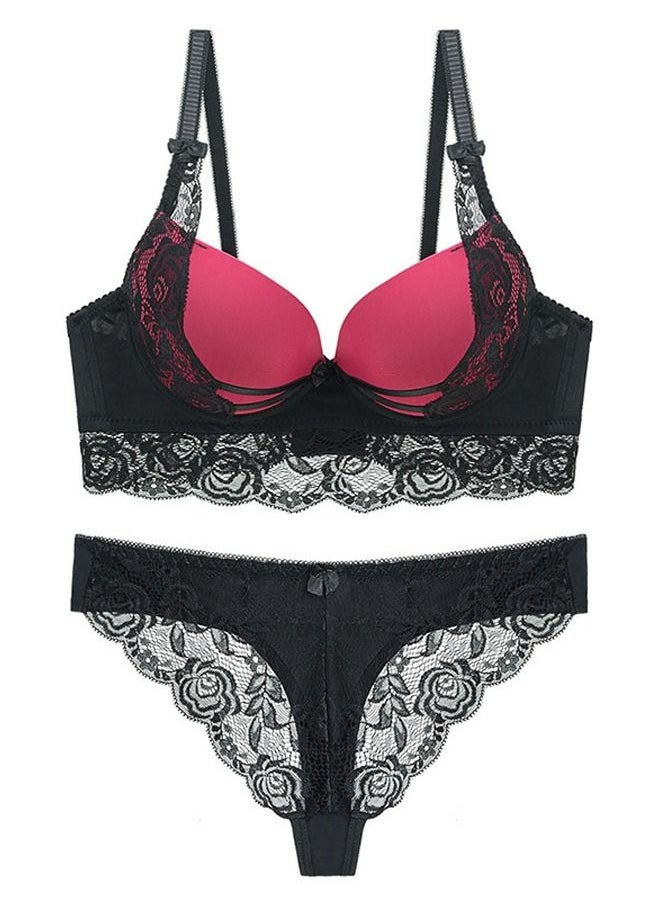 Loquat - Comfy B C Cup Thin Cup Lace Bra Panty Set Red And Black Color Matching - Image 1