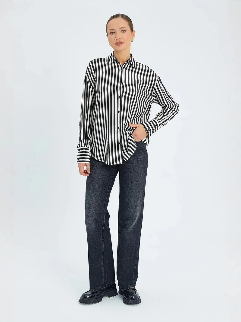 MixRay Mixray Striped Long Sleeve Button-Up Shirt