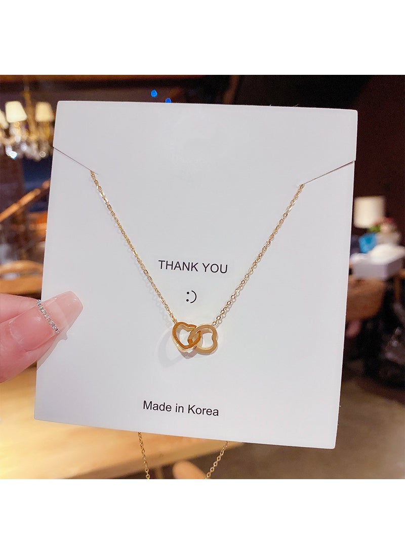 Generic Fashionable Titanium Steel Heart Shaped Lock Bone Chain Necklace Luxury Design Unique Style Women Korean Style X025 18K gold titanium steel real gold color retention 