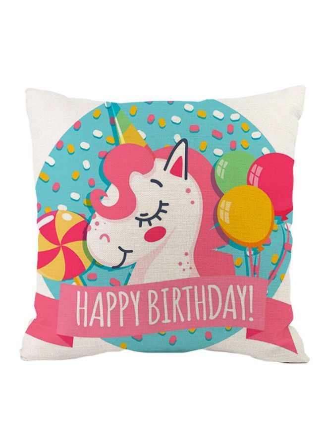 NIBEMINENT Cartoon Unicorn Printed Cushion Cover Blue/Pink/Yellow 45x45cm