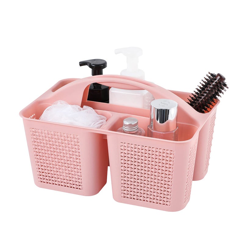 UUJOLY Plastic Portable Shower Caddy Basket Bucket Cleaning Shower Basket with Handle Compartments Storage Basket Organizer for Bathroom Kitchen College Dorm Sink Pink