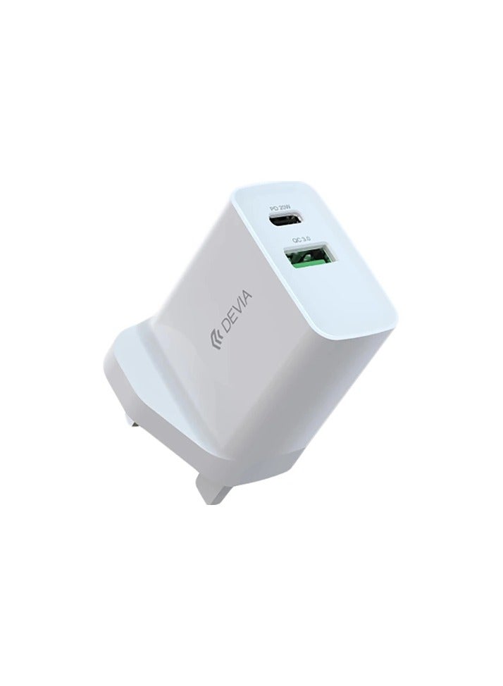 Devia 20W Smart Series Charging Adapter With Quick Charger For All Smartphones White - Image 1