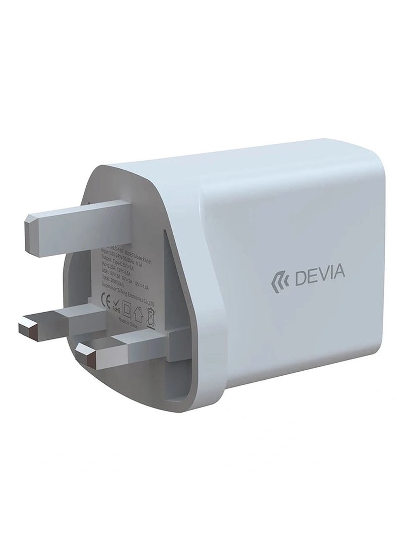 Devia 20W Smart Series Charging Adapter With Quick Charger For All Smartphones White - Image 2