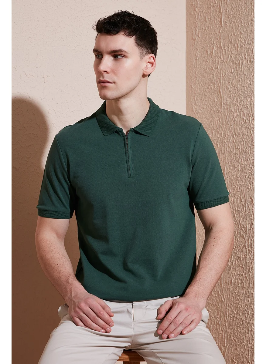 Buratti Cotton Regular Fit Half Zipper Polo Neck T Shirt Men's Polo Neck T Shirt 5903008