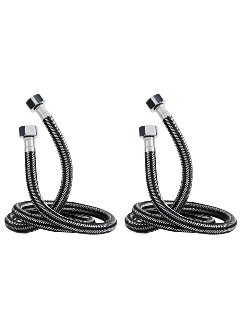 Rubik Braided Hose 2 Meter, 2 Pieces Stainless Steel Flexible Hot Cold Water Plumbing Inlet Pipe 1/2inch for Bathroom Kitchen Sink Toilet Taps Heaters (G1/2 X G1/2) Black - Image 1