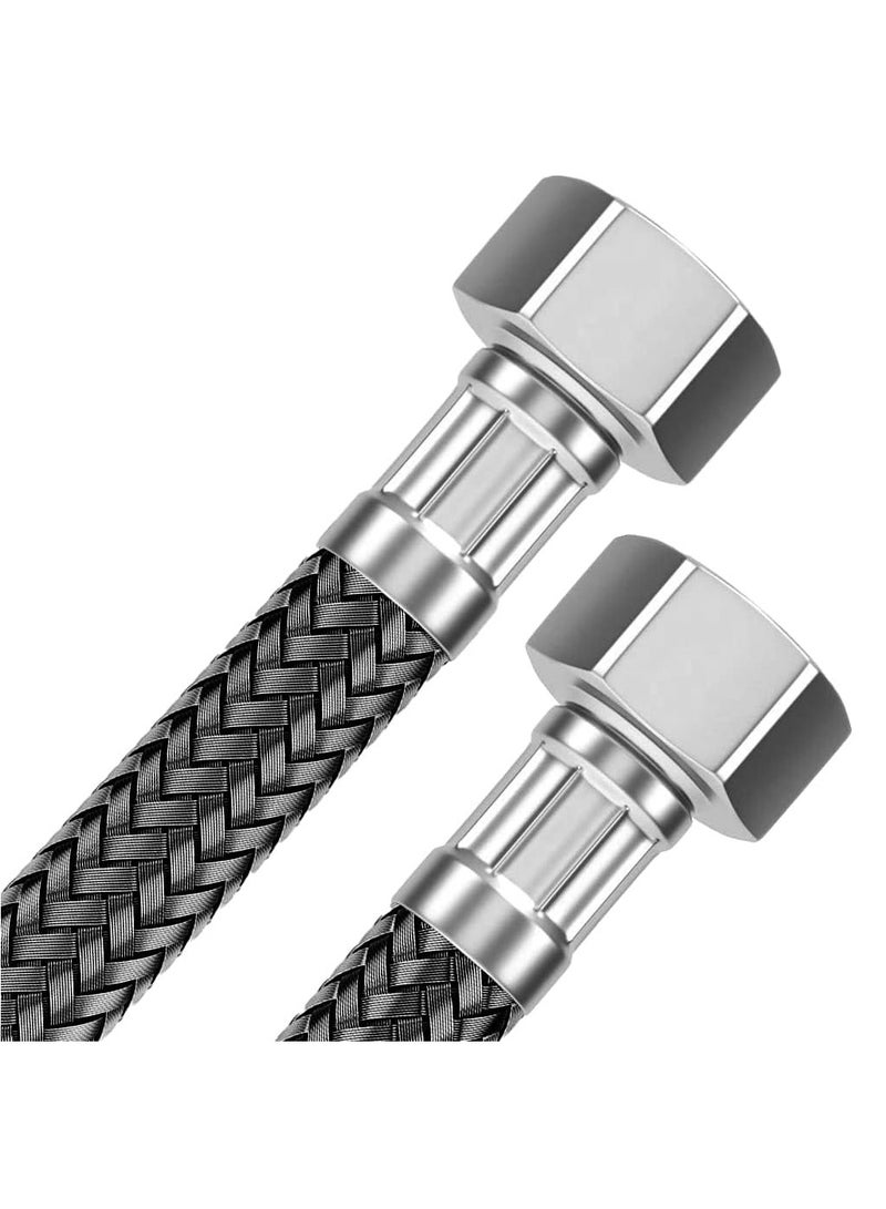 Rubik Braided Hose 2 Meter, 2 Pieces Stainless Steel Flexible Hot Cold Water Plumbing Inlet Pipe 1/2inch for Bathroom Kitchen Sink Toilet Taps Heaters (G1/2 X G1/2) Black - Image 3