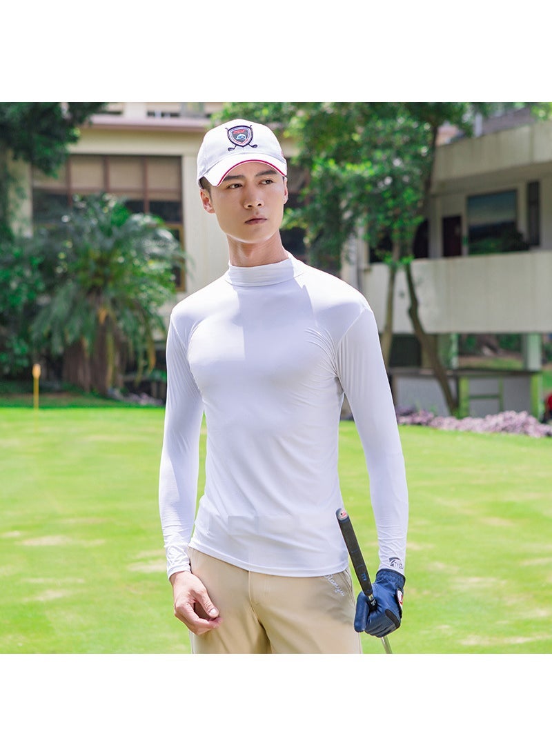 Generic Mens Summer Golf Apparel Ice Silk Long Sleeve High Collar Shirt White 