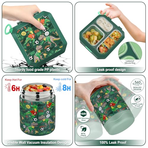 wiwens Bento Lunch Box for Kids with 12oz Soup Thermo Leak-Proof Lunch Food Container with 5 Compartment Thermo Hot Food Jar and Insulated Lunch Bag for Kid Toddler Girls Boys to School - Image 3