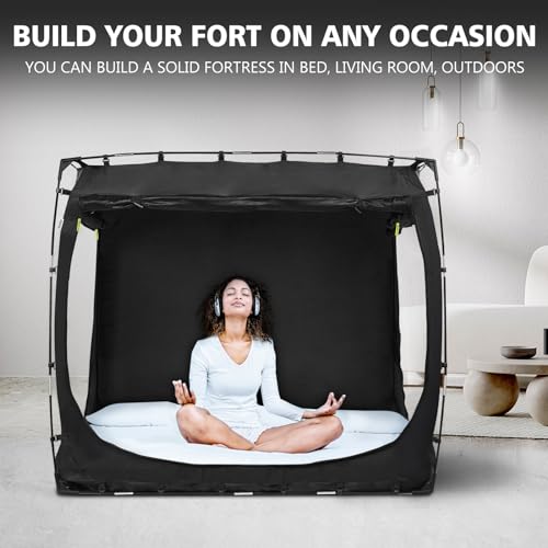 RIYDH Bed Tent Bed Canopy Queen Size Tents for Adult and Kids- Original Design Portable Dream Tent Indoor Sleeping Tents 80% Blackout with 3 Doors Breathable Big Space Tents - Image 4