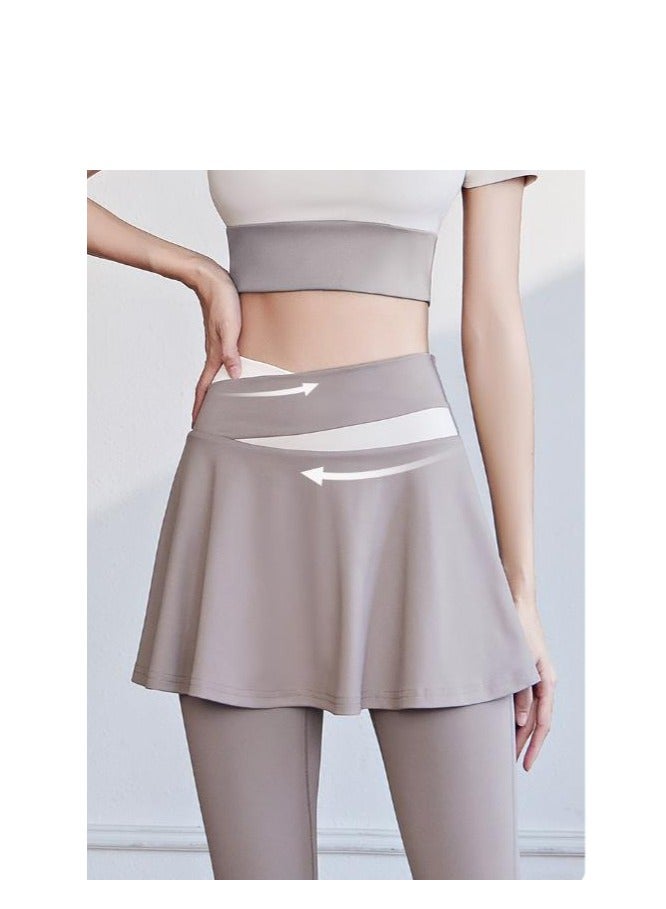 Color Blocked High Waisted Tight Fitting Anti Glare Fake Two-Piece Yoga Pants  - Image 2