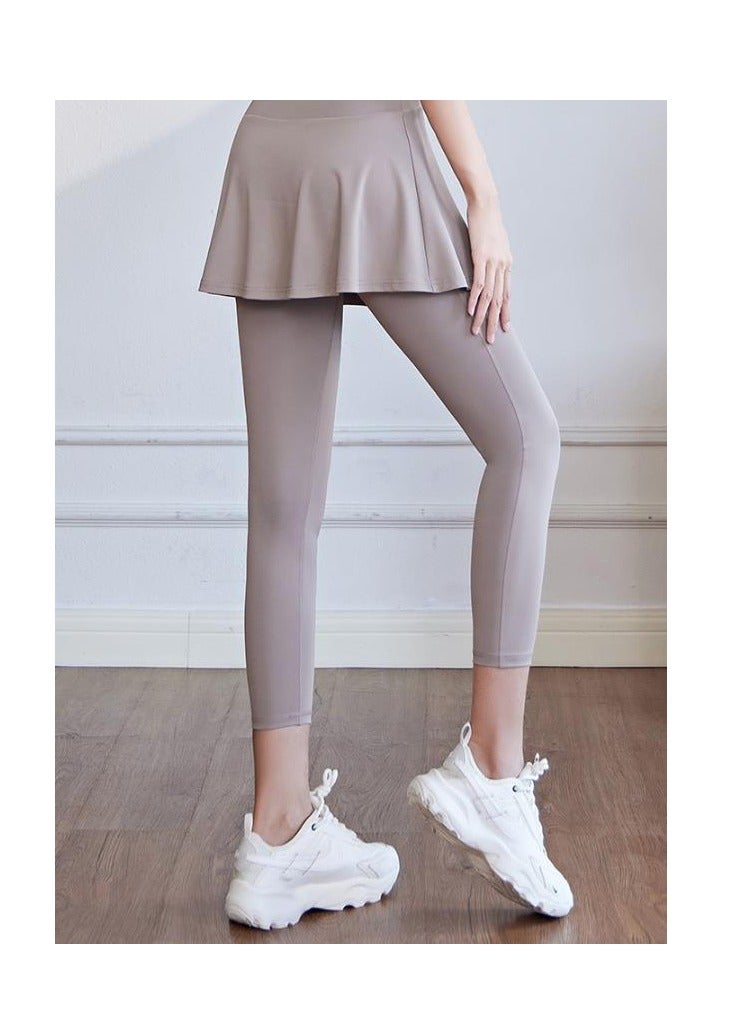 Color Blocked High Waisted Tight Fitting Anti Glare Fake Two-Piece Yoga Pants  - Image 4