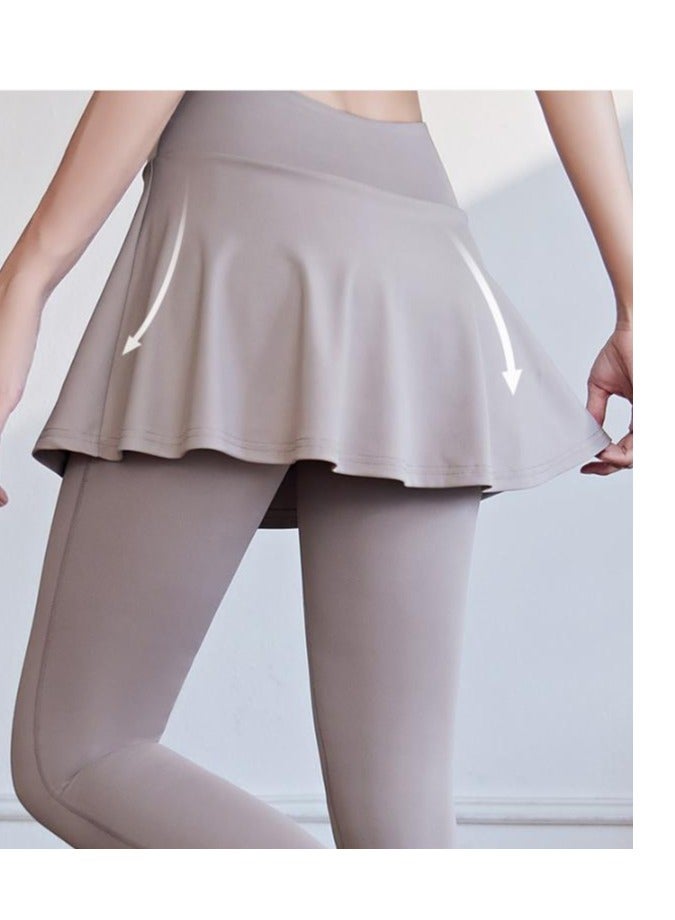 Color Blocked High Waisted Tight Fitting Anti Glare Fake Two-Piece Yoga Pants  - Image 5