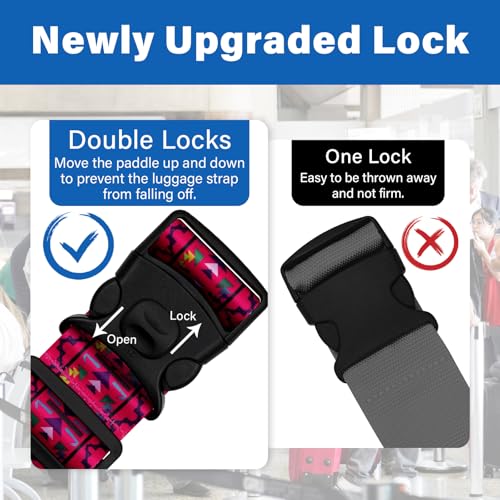 ZHOMA 2 Pack Luggage Straps for Suitcases, Adjustable Travel Belt with Double Lock and Quick Release Buckle, Heavy Duty Nylon Bag Packing Strap, Bright Identifiers Business Travel Accessories-Pink Totem - Image 2