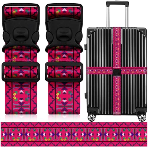 ZHOMA 2 Pack Luggage Straps for Suitcases, Adjustable Travel Belt with Double Lock and Quick Release Buckle, Heavy Duty Nylon Bag Packing Strap, Bright Identifiers Business Travel Accessories-Pink Totem - Image 1