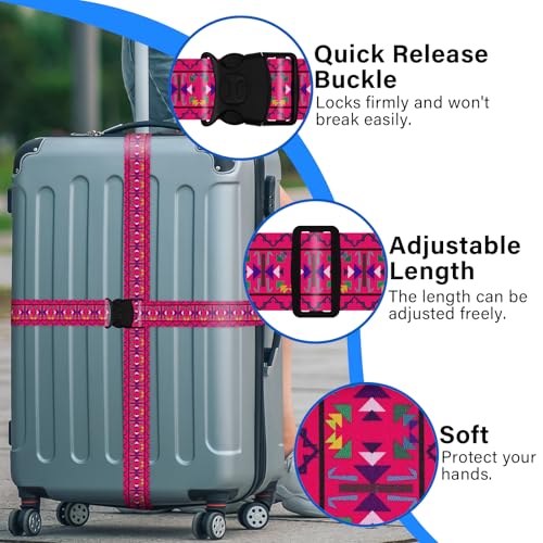 ZHOMA 2 Pack Luggage Straps for Suitcases, Adjustable Travel Belt with Double Lock and Quick Release Buckle, Heavy Duty Nylon Bag Packing Strap, Bright Identifiers Business Travel Accessories-Pink Totem - Image 4