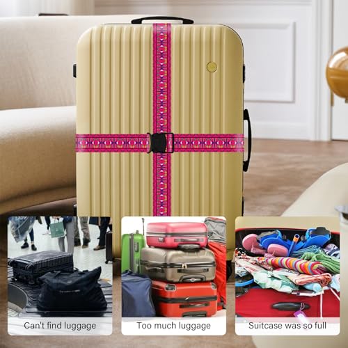 ZHOMA 2 Pack Luggage Straps for Suitcases, Adjustable Travel Belt with Double Lock and Quick Release Buckle, Heavy Duty Nylon Bag Packing Strap, Bright Identifiers Business Travel Accessories-Pink Totem - Image 5