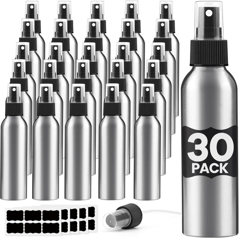 Easytle 30 Pcs Aluminum Spray Bottles 4 Oz Fine Mist Spray Bottles Refillable Metal Atomizer Bottles Containers with Black Pump Bulk Reusable Empty Spray Bottle Small Travel Bottle for Home Travel Cosmetic 