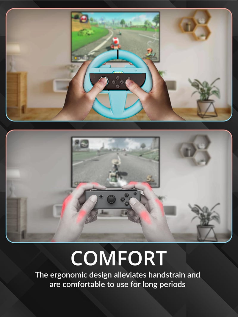 Orzly Steering Wheels Compatible with Nintendo Switch 2 (2025 Console) Twin Pack Racing Wheel Accessories for Joy Con Controllers and MarioKart Racing Games (1 Red 1 Blue) Gift Boxed - Image 4
