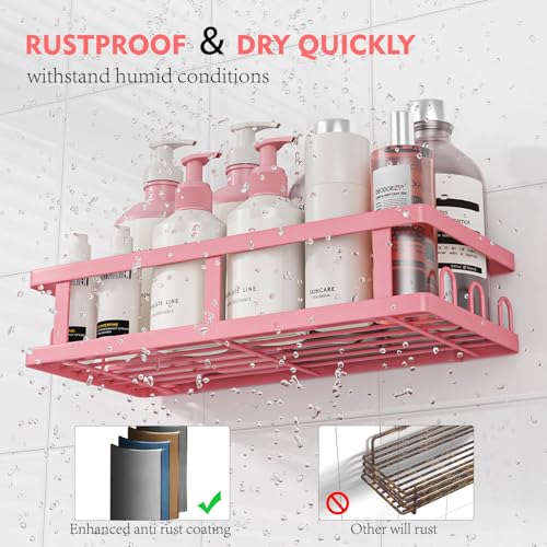 Youvip 6 Pack Shower Caddy, Adhesive Shower Shelves with Soap Holder, No Drilling Rustproof Large Capacity pink bathroom decor accessories, Pink - Image 5