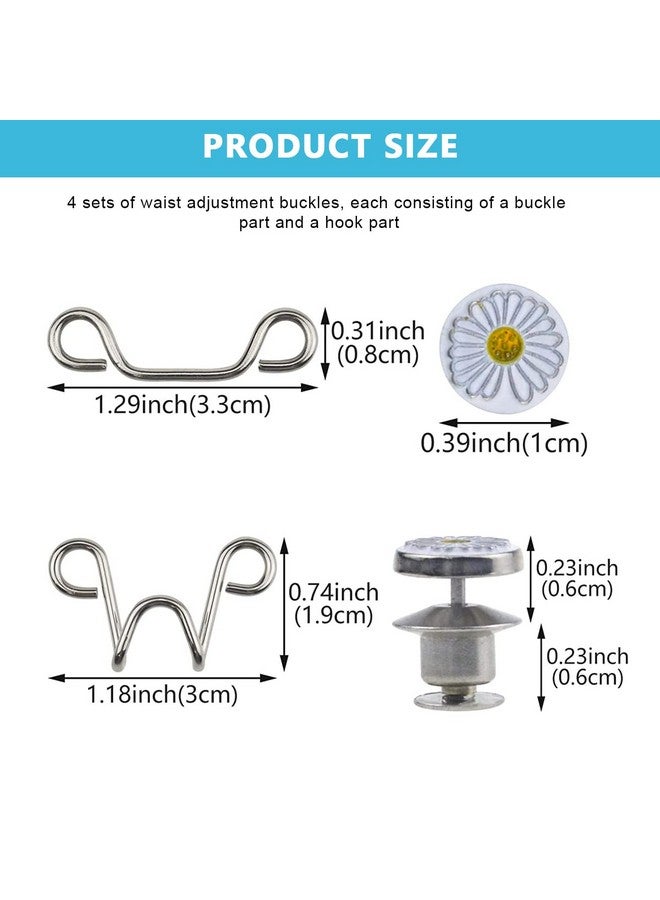 SANNIDHI® 4 Pairs Daisy Adjustable Waist Buckle for Pants, Instant Jean Button Pins Pants Size Adjuster Hook Buckles Buttons for Loose Jeans - Image 3