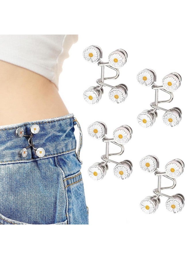 SANNIDHI® 4 Pairs Daisy Adjustable Waist Buckle for Pants, Instant Jean Button Pins Pants Size Adjuster Hook Buckles Buttons for Loose Jeans - Image 1