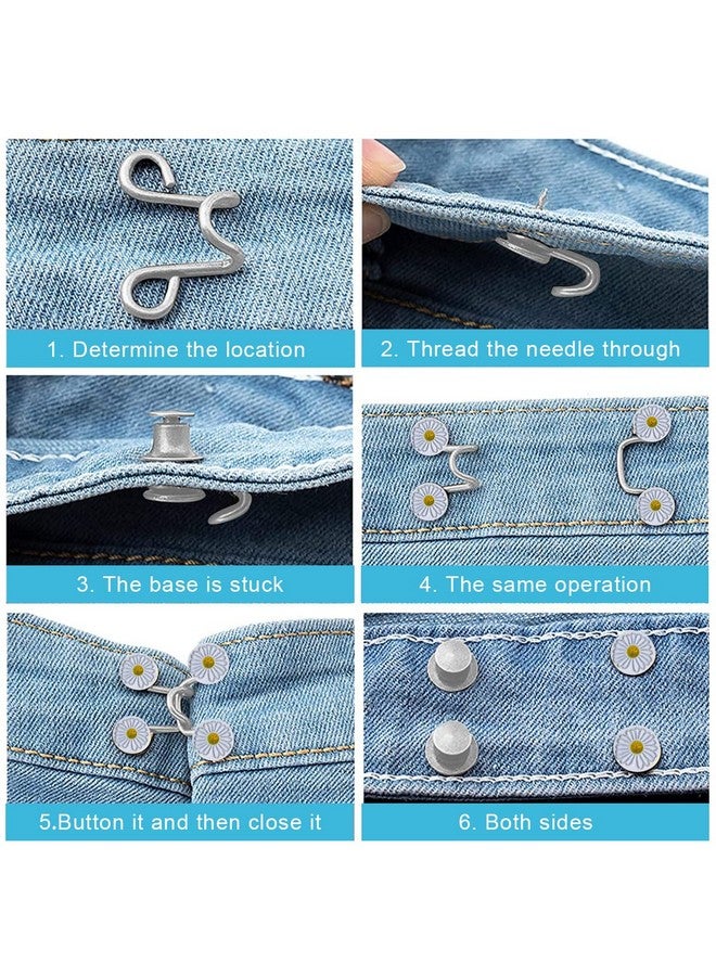 SANNIDHI® 4 Pairs Daisy Adjustable Waist Buckle for Pants, Instant Jean Button Pins Pants Size Adjuster Hook Buckles Buttons for Loose Jeans - Image 5