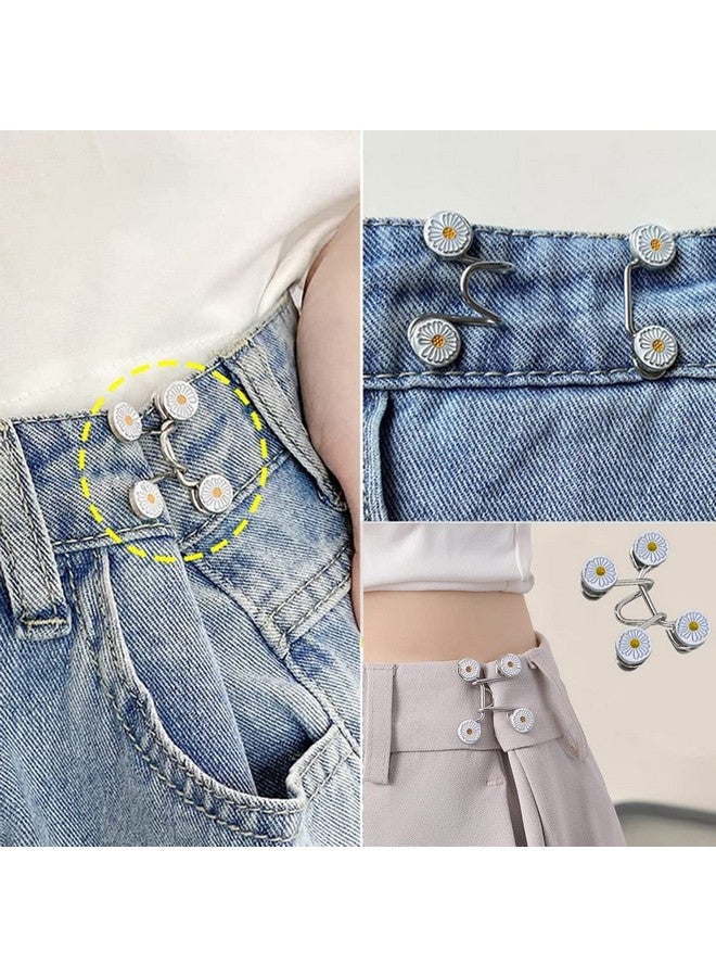 SANNIDHI® 4 Pairs Daisy Adjustable Waist Buckle for Pants, Instant Jean Button Pins Pants Size Adjuster Hook Buckles Buttons for Loose Jeans - Image 2