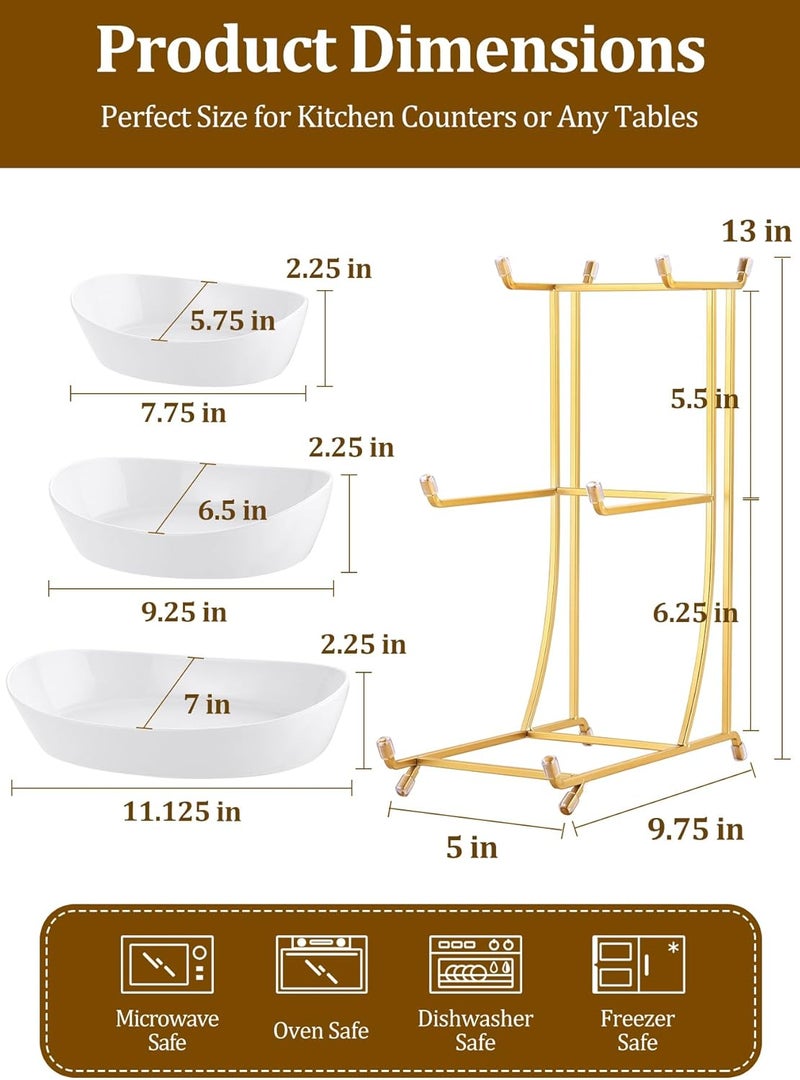 Yedio 3 Tier Fruit Bowl for Kitchen Counter, No Assembly Required Ceramic Fruit Basket with Metal Stand, Tiered Fruit Stand for Countertop for Fruit, Veggies, Snacks, Cake & Desserts - Image 2