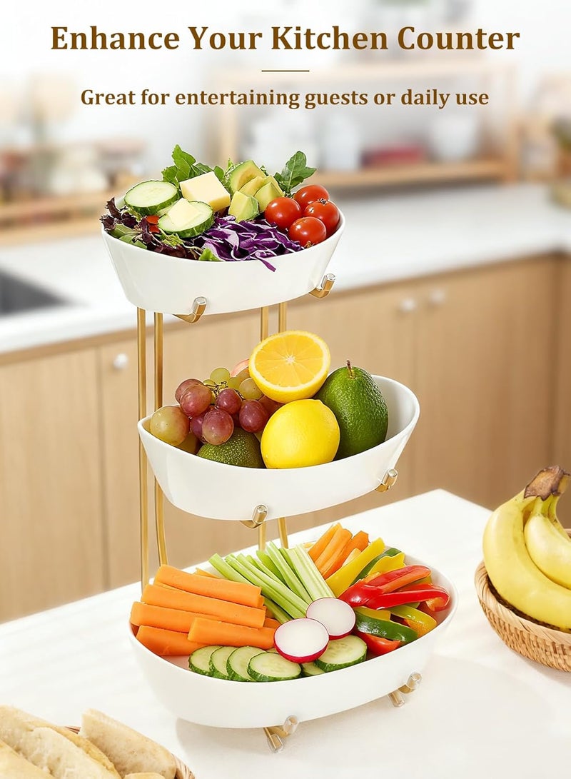 Yedio 3 Tier Fruit Bowl for Kitchen Counter, No Assembly Required Ceramic Fruit Basket with Metal Stand, Tiered Fruit Stand for Countertop for Fruit, Veggies, Snacks, Cake & Desserts - Image 4