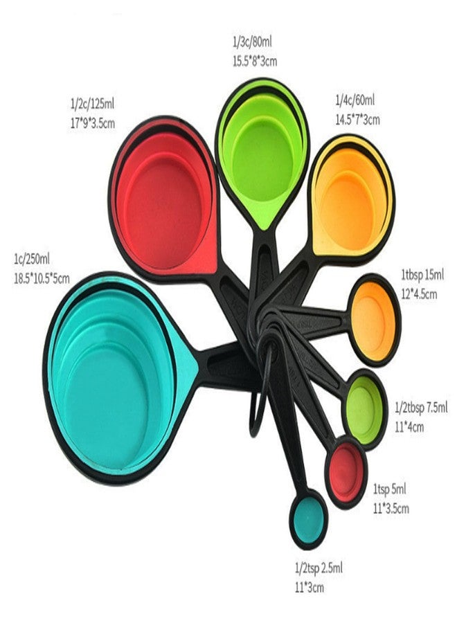 VUFVOID 8pcs Collapsible Silicone Measuring Cups and Spoons Set Adjustable Measuring Cup Camper Kitchen Accessories Measure Cups and Spoons Set, 1/4-1, vion1 - Image 4