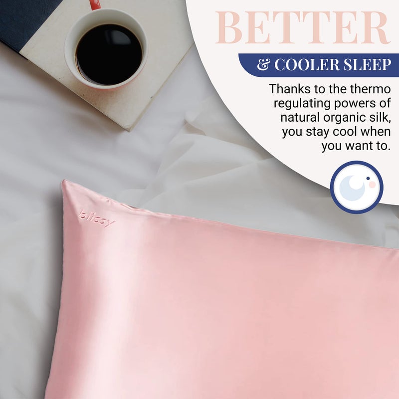 Blissy Silk Pillowcase - 100% Pure Mulberry Silk - 22 Momme 6A High-Grade Fibers - Silk Pillow Cover for Hair & Skin - Regular  Queen & King with Hidden Zipper (Queen  Pink) - Image 3